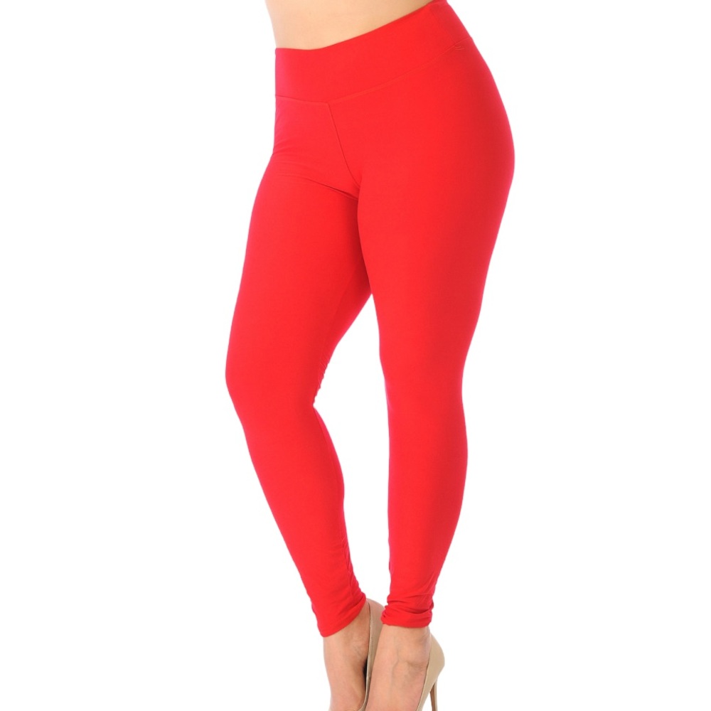 Red Plus Size Solid Seamless Leggings
